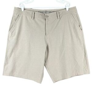 Hang Ten Men's Beige Shorts‎ Size 40 Flat Front Zip Drawstring Waist Pockets